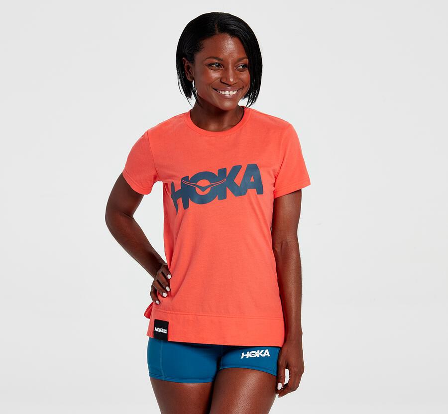 Hoka One One Womens Tee - Brand - Orange - VULX10936